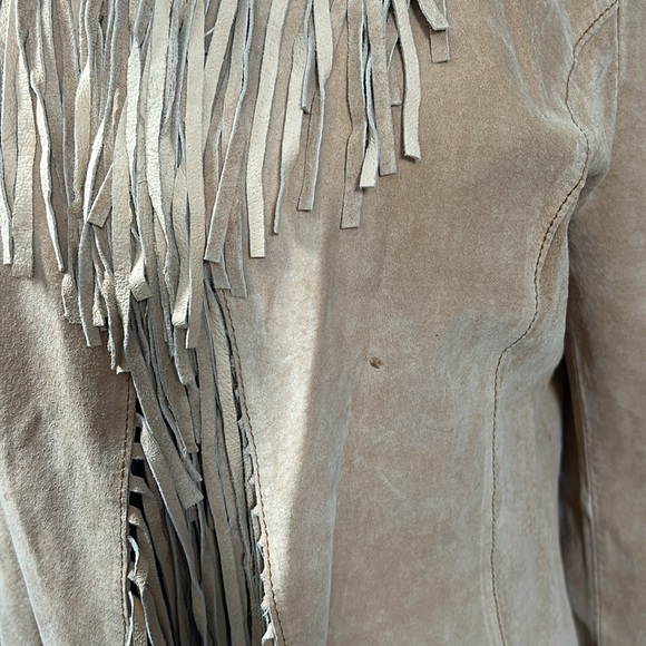 Mixit Suede Leather fringe jacket tan size large vintage - Picture 14 of 17